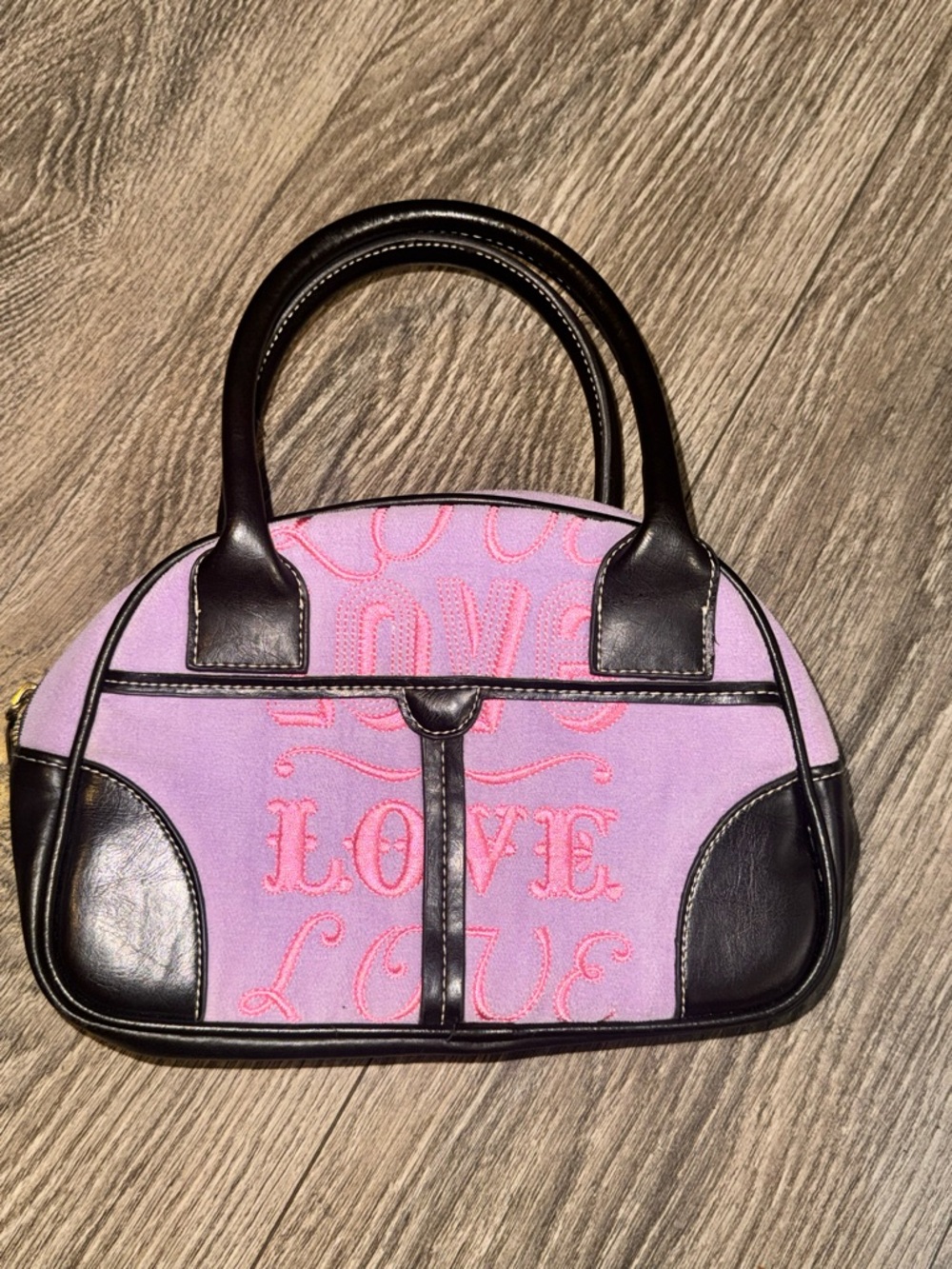 PINK Victoria's Secret Lavender and Brown 'LOVE' Embroidered Satchel